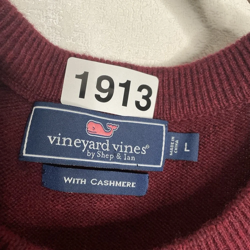 Vineyard Vines Sweater Mens Large Cotton Cashmere Maroon Pullover Crew Logo‎